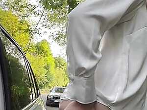 Sissy bitch pulls over to fuck her dildo