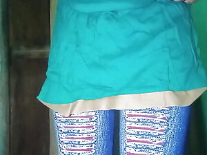 Indian Gay Crossdresser Gaurisissy in Blue Salwar Suit Pressing His Boobs and Fingering in His Ass