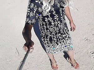 cute trans with thong dress and heels walks in public