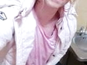 Transgirl chantele takes piss in mens tiolet
