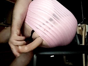 and pantyhose black and huge dildo inside her litle hole ride in  qhile she is working