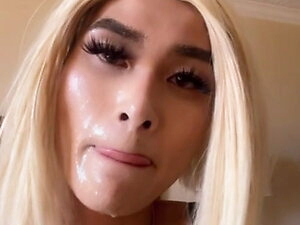Sexy Asian CD Femboy Strokes and Shoots Big Load