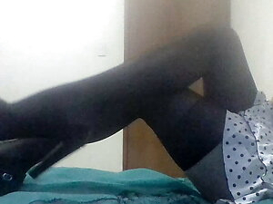 Guy in sister's dress masturbating