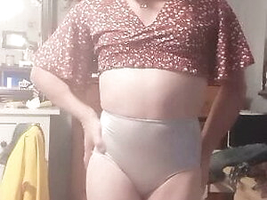 Pink stocking on a shy tranny