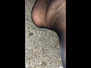 nylondelux nylonfeet on the beach at night
