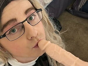 Sissy Dani Sloppy BJ on Dildo